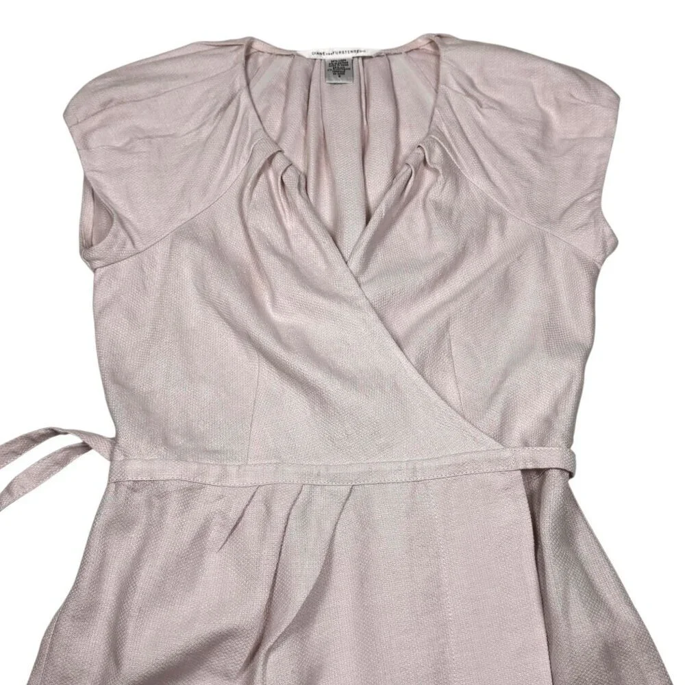 Diane Von Furstenberg Linen Wrap Dress Sz.8 Lilac Short Sleeve Minimalist Preppy - Picture 12 of 13